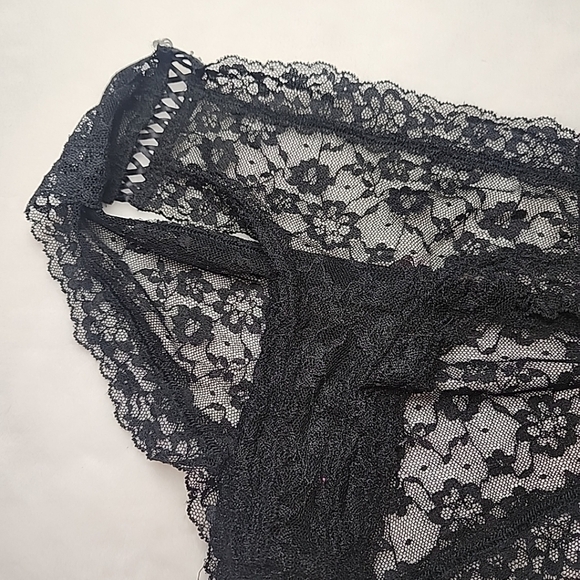 Victoria's Secret Panties Cheeky Panty Lacie Blue Silver Lace Up Strappy Medium - Picture 4 of 8